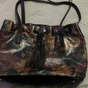 Patricia Nash Floral Leather Tote Bag - Black and Purple